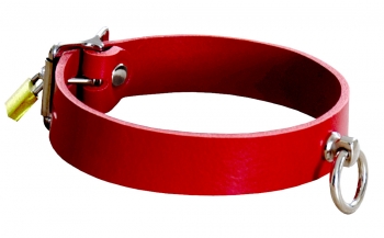 Abschließbares Halsband aus Büffelleder, rot