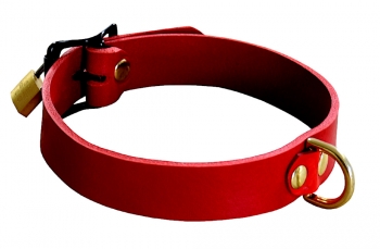 Lockable Leather Collar, red