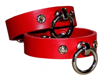 Sexy Leather Hand Cuffs with Swarovski Crystals, red